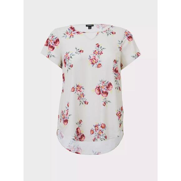 Torrid Floral Print Georgette Keyhole Blouse White Pullover Short Sleeve Sz 2X - Picture 4 of 9